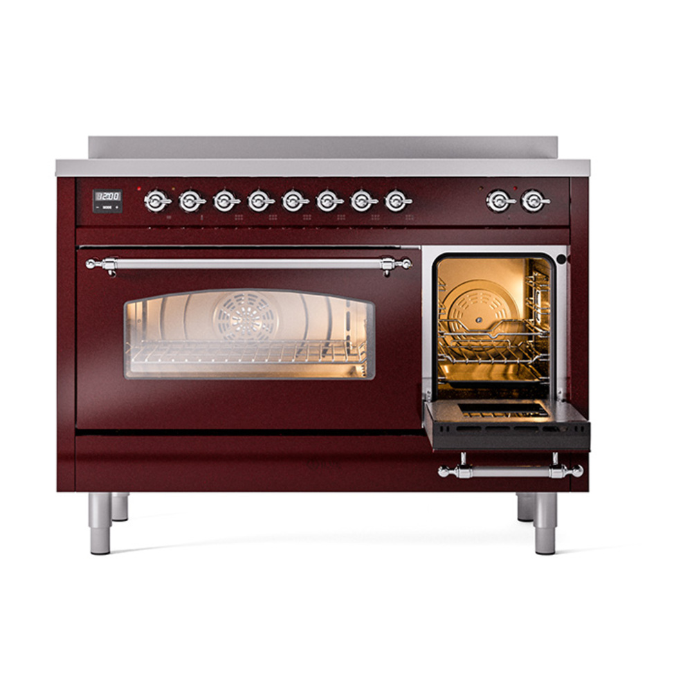 ILVE_UPI486NMPBUC_Nostalgie_II_48"_Dual_Fuel_Range_side_oven_door_opened