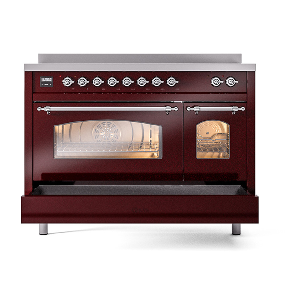 ILVE_UPI486NMPBUC_Nostalgie_II_48"_Dual_Fuel_Range_drawer_opened