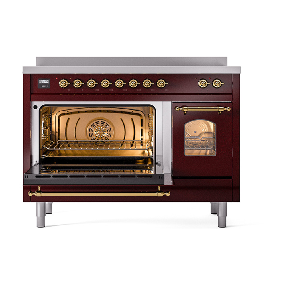 ILVE_UPI486NMPBUG_Nostalgie_II_48"_Dual_Fuel_Range_main_oven_door_opened