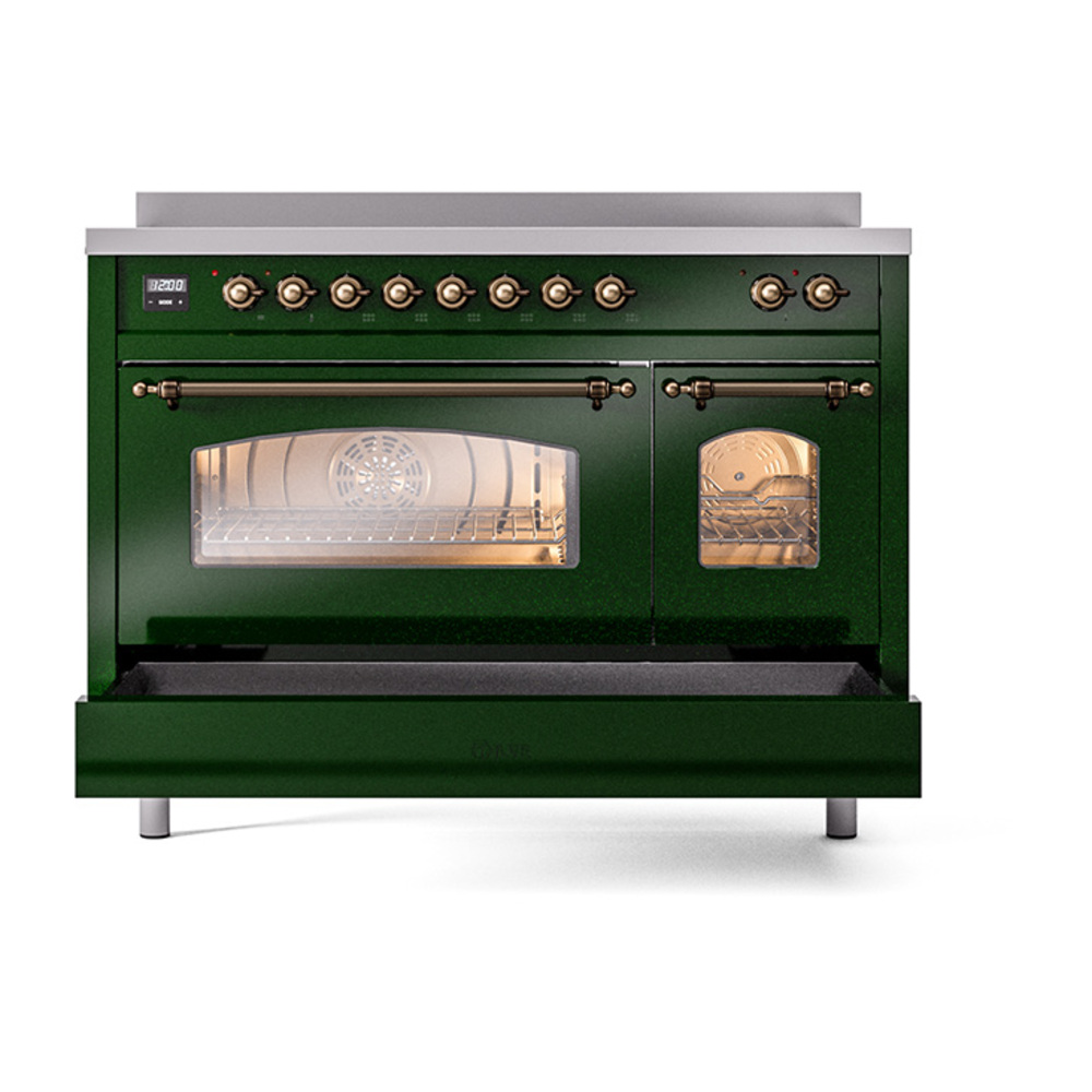 ILVE_UPI486NMPEGB_Nostalgie_II_48"_Dual_Fuel_Range_drawer_opened