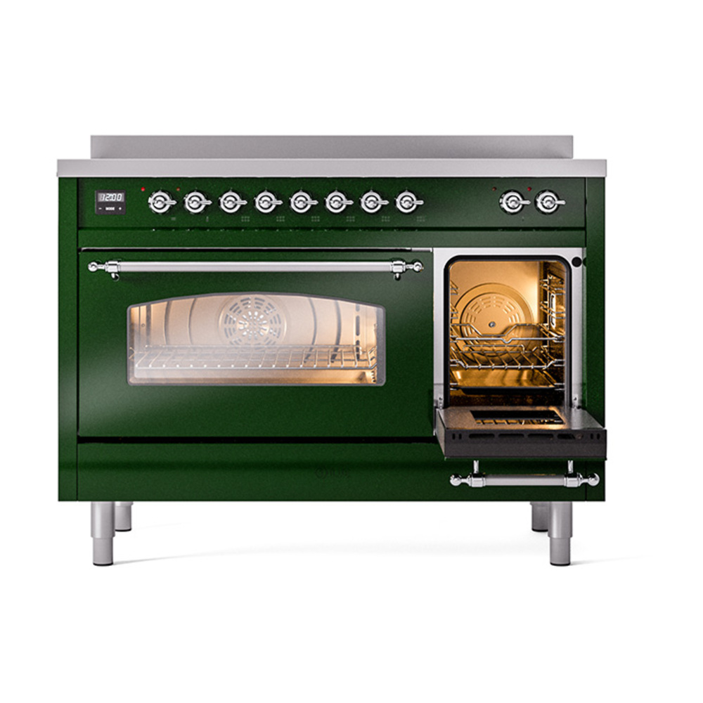 ILVE_UPI486NMPEGC_Nostalgie_II_48"_Dual_Fuel_Range_side_oven_door_opened