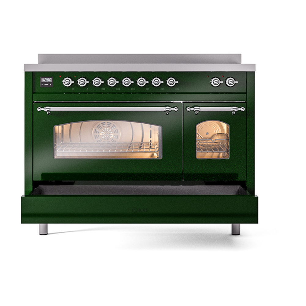 ILVE_UPI486NMPEGC_Nostalgie_II_48"_Dual_Fuel_Range_drawer_opened