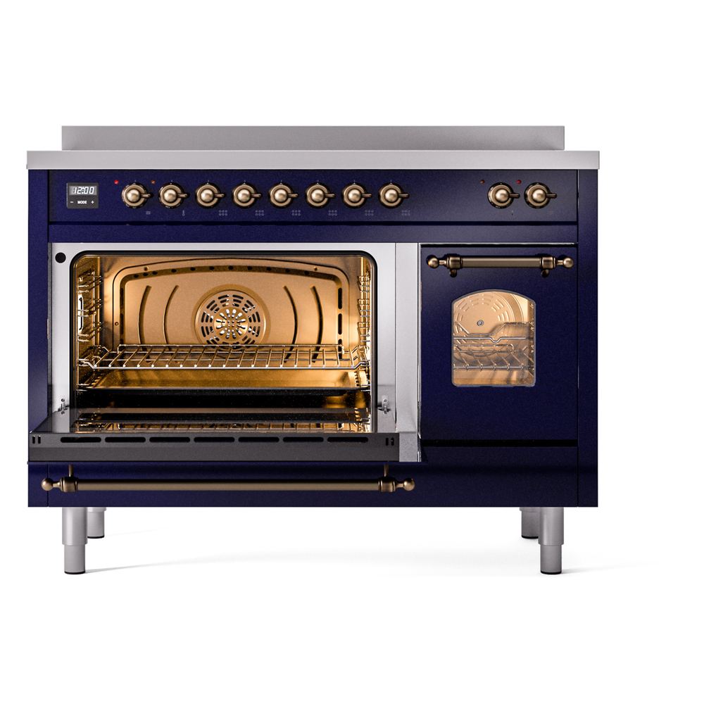 ILVE_UPI486NMPMBB_Nostalgie_II_48"_Dual_Fuel_Range_main_oven_door_opened