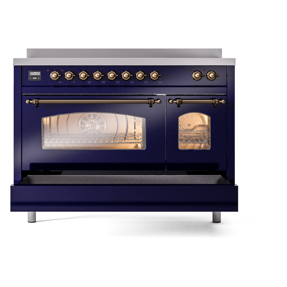 ILVE_UPI486NMPMBB_Nostalgie_II_48"_Dual_Fuel_Range_drawer_opened