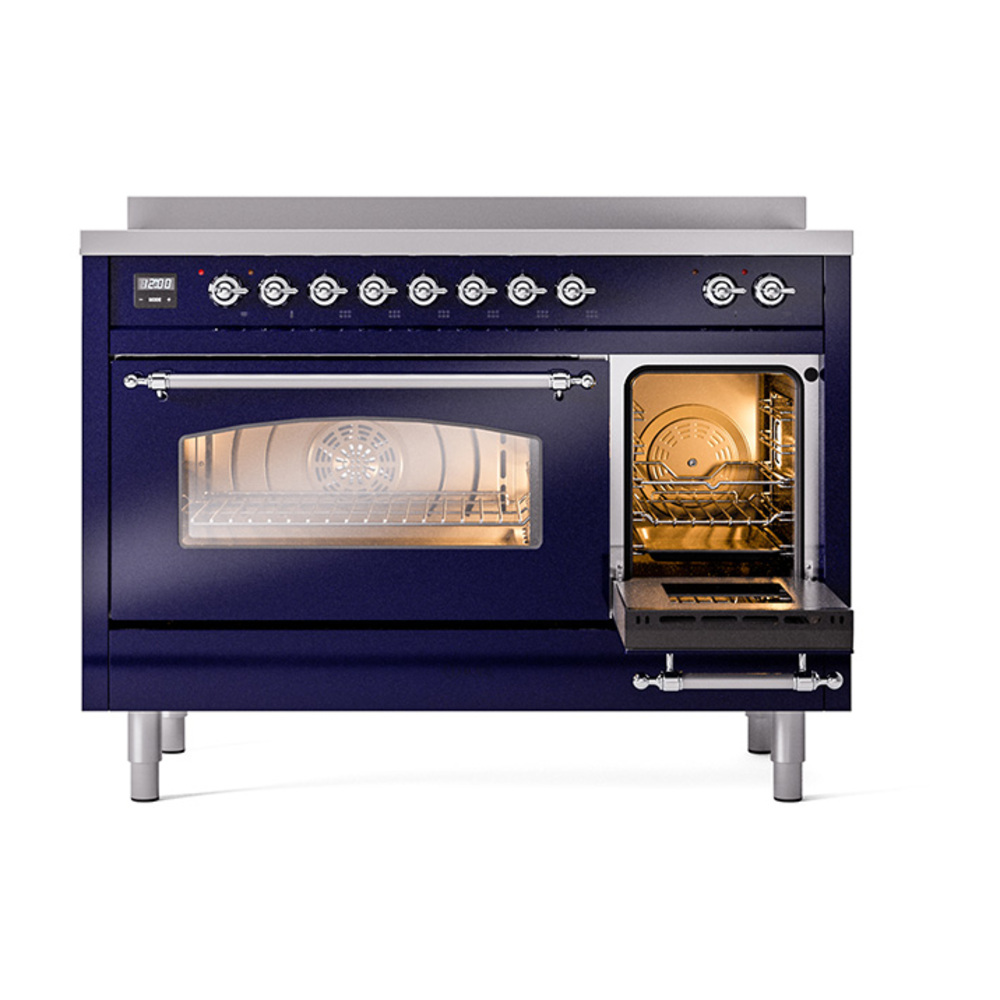 ILVE_UPI486NMPMBC_Nostalgie_II_48"_Dual_Fuel_Range_side_oven_door_opened