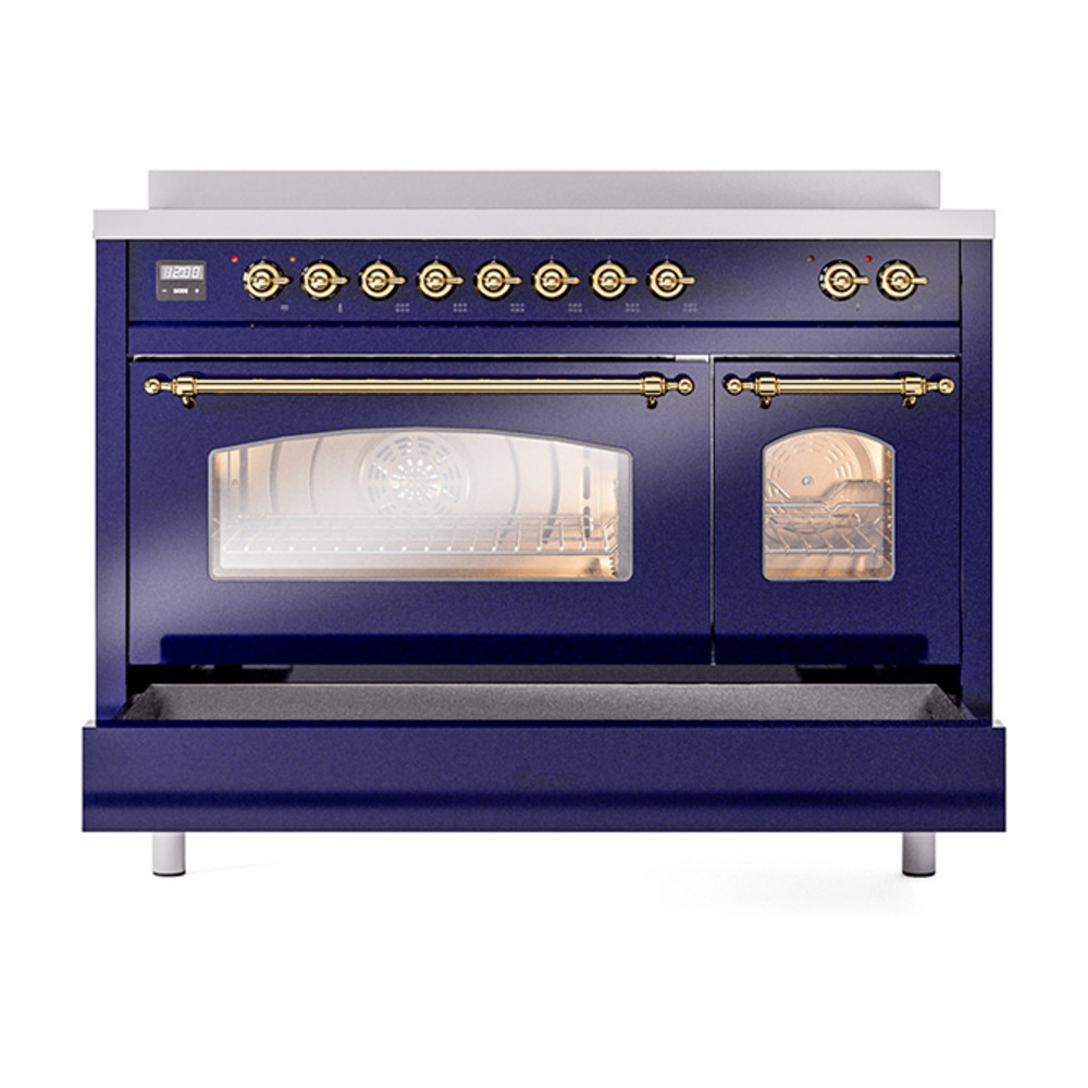 ILVE_UPI486NMPMBG_Nostalgie_II_48"_Dual_Fuel_Range_drawer_opened