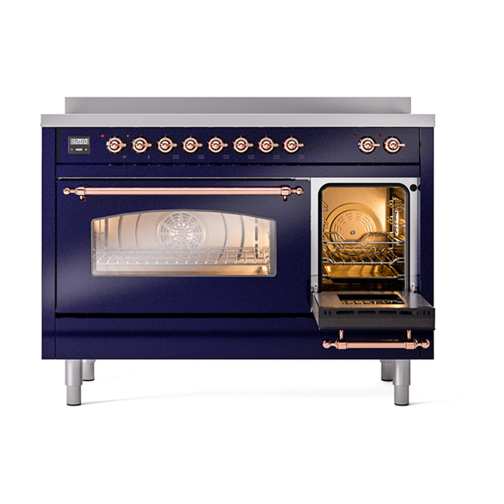 ILVE_UPI486NMPMBP_Nostalgie_II_48"_Dual_Fuel_Range_side_oven_door_opened