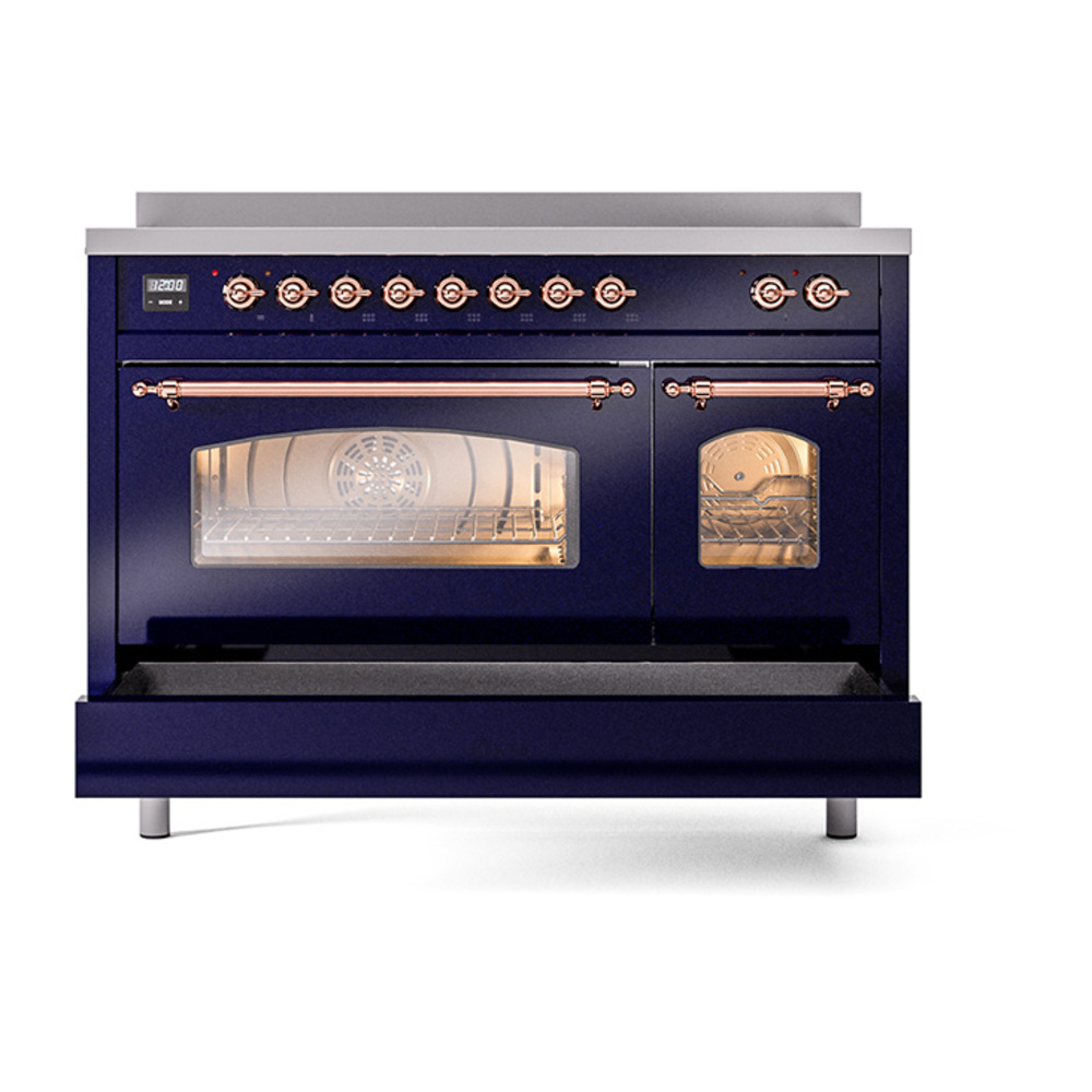 ILVE_UPI486NMPMBP_Nostalgie_II_48"_Dual_Fuel_Range_drawer_opened
