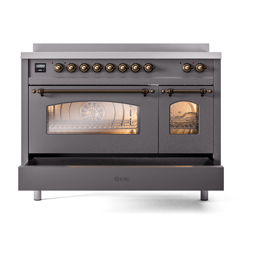 ILVE_UPI486NMPMGB_Nostalgie_II_48"_Dual_Fuel_Range_drawer_opened