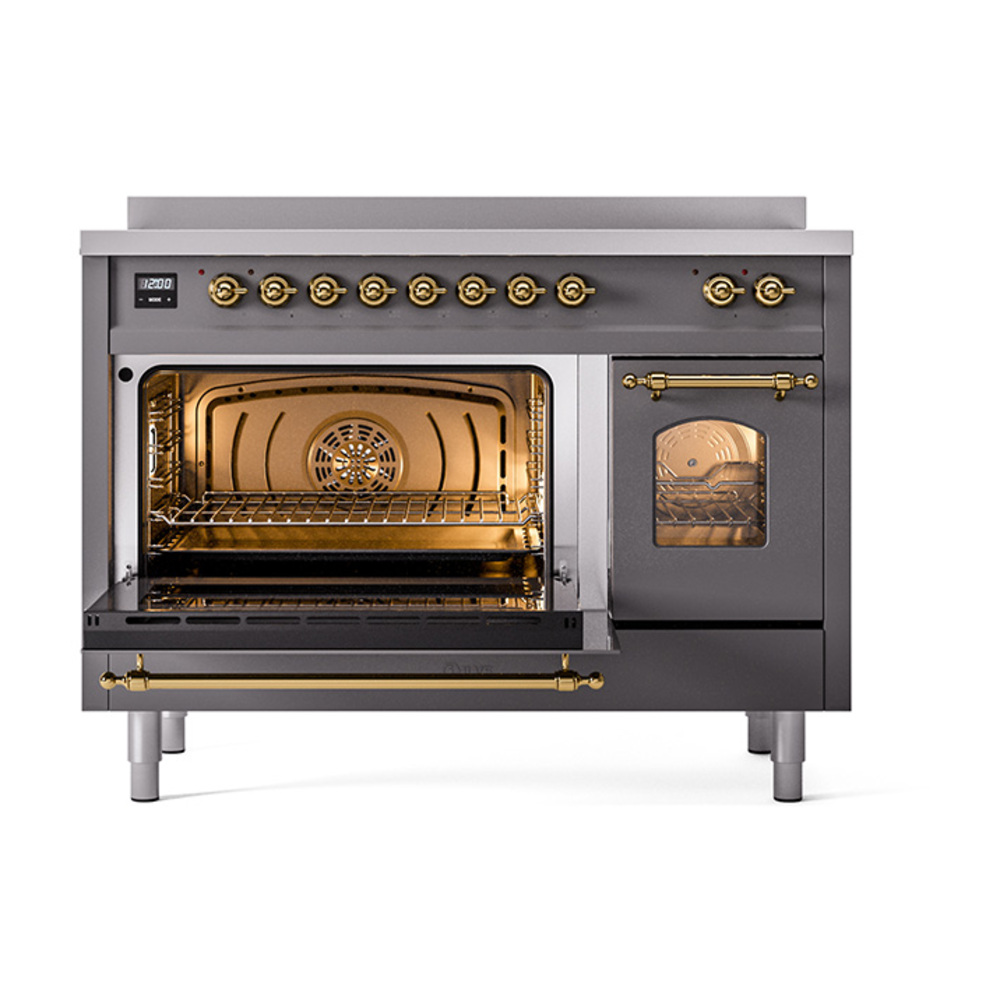 ILVE_UPI486NMPMGG_Nostalgie_II_48"_Dual_Fuel_Range_main_oven_door_opened