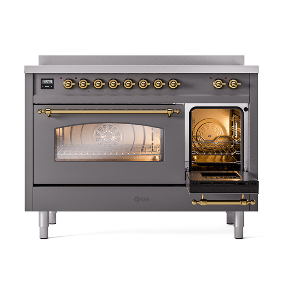 ILVE_UPI486NMPMGG_Nostalgie_II_48"_Dual_Fuel_Range_side_oven_door_opened