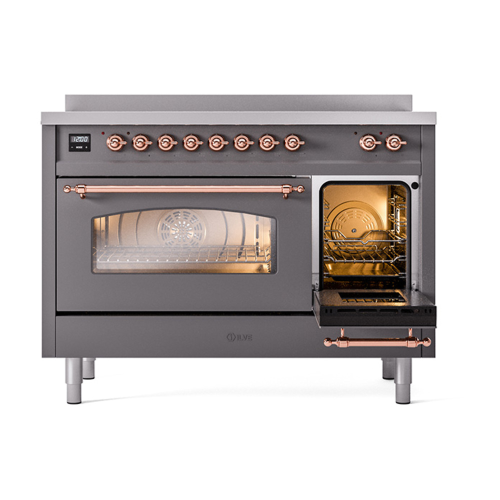 ILVE_UPI486NMPMGP_Nostalgie_II_48"_Dual_Fuel_Range_side_oven_door_opened
