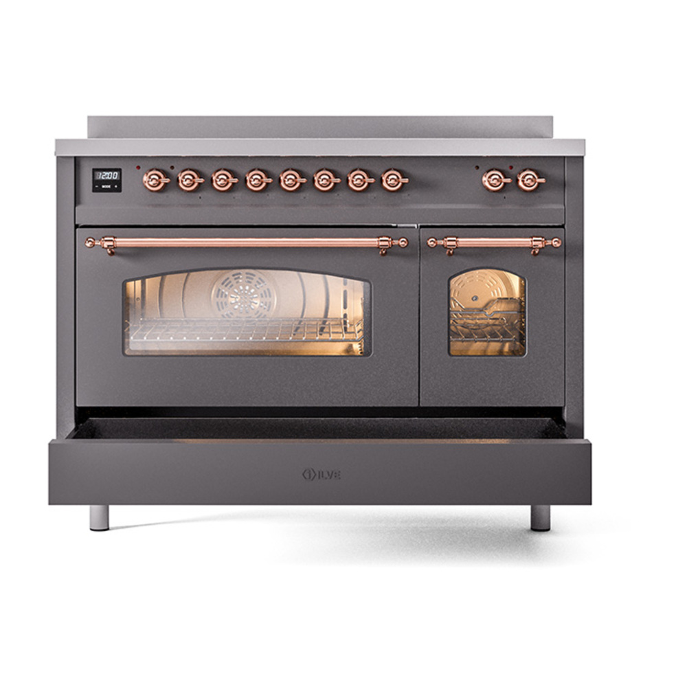 ILVE_UPI486NMPMGP_Nostalgie_II_48"_Dual_Fuel_Range_drawer_opened