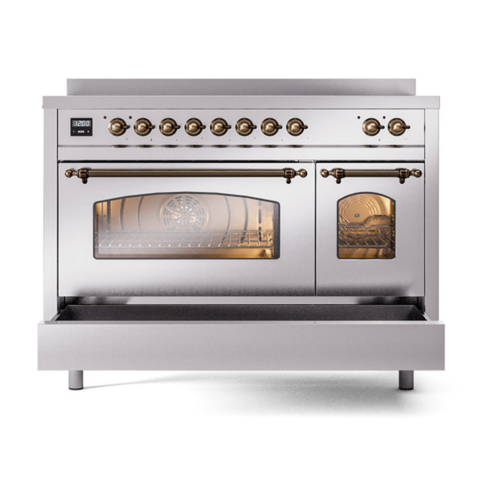 ILVE_UPI486NMPSSB_Nostalgie_II_48"_Dual_Fuel_Range_drawer_opened