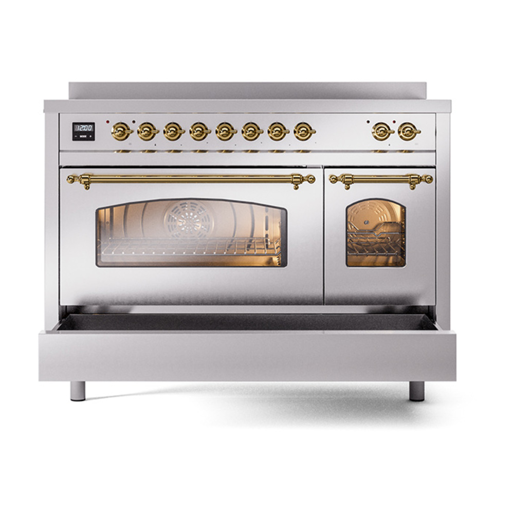 ILVE_UPI486NMPSSG_Nostalgie_II_48"_Dual_Fuel_Range_drawer_opened