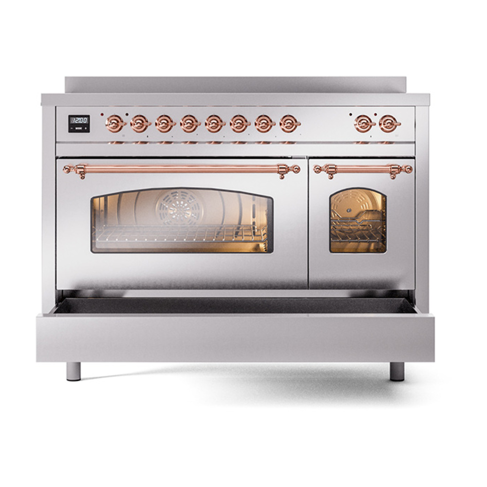 ILVE_UPI486NMPSSP_Nostalgie_II_48"_Dual_Fuel_Range_drawer_opened