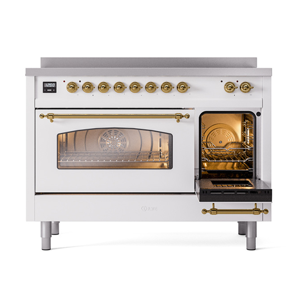 ILVE_UPI486NMPWHG_Nostalgie_II_48"_Dual_Fuel_Range_side_oven_door_opened