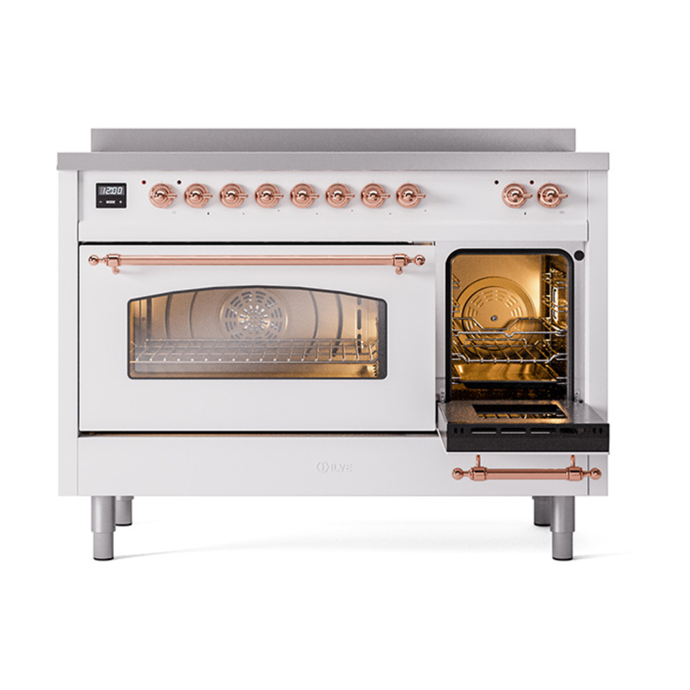 ILVE_UPI486NMPWHP_Nostalgie_II_48"_Dual_Fuel_Range_side_oven_door_opened