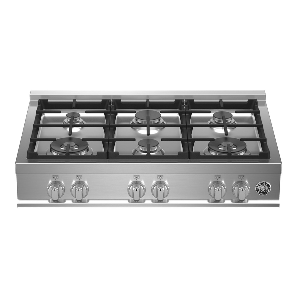 Bertazzoni MAST366RTXE Master Series 36 inch Gas Rangetop with 6 Sealed Burners, Gast Iron Grates, Failsafe Thermocouple Technology, in Stainless Steel (Natural Gas)