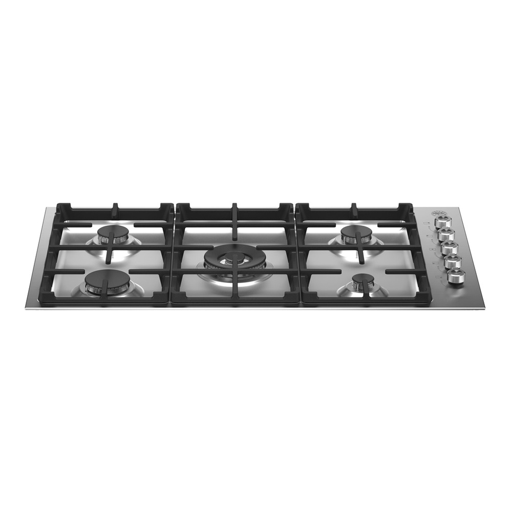 Bertazzoni PROF365QXE 36 inch Professional Series Drop-In Gas Cooktop with 5 Burners, Cast Iron Grates, Failsafe Thermocouple Technology, Seamless One-Piece Worktop, in Stainless Steel (Natural Gas)