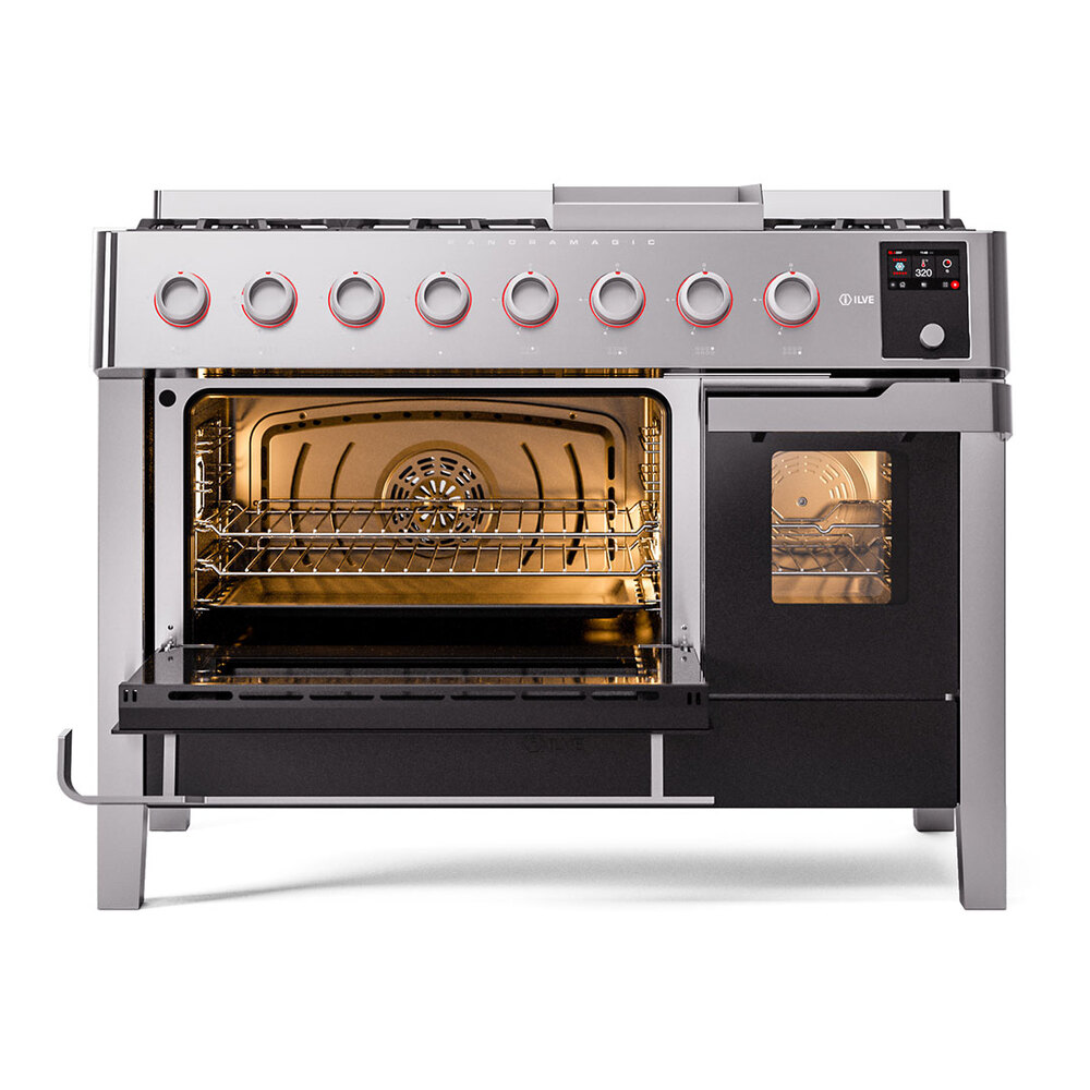 ILVE UPM12FDS3SS Panoramagic 48" Dual Fuel Range, main oven door opened