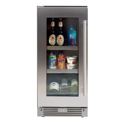 XO XOU15BCGSL 15 inch Undercounter Beverage Center with 66 Can Capacity, LED Lighting, Glass Shelves, Low-E Glass Door, Digital Temperature Control, Removable Wine Cradle, in Stainless Steel (Left Hinge)