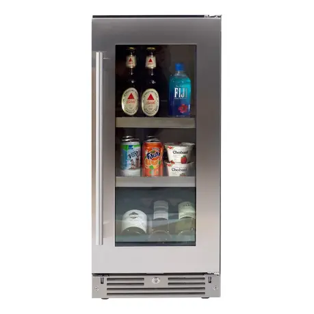XO XOU15BCGSR 15 inch Undercounter Beverage Center with 66 Can Capacity, LED Lighting, Glass Shelves, Low-E Glass Door, Digital Temperature Control, Removable Wine Cradle, in Stainless Steel (Right Hinge)