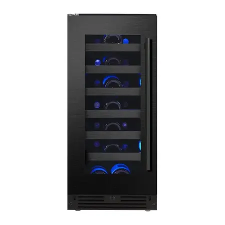 XO XOU15WGBSL 15 inch Undercounter Wine Cooler with up to 34 Bottle Capacity, Tri-Color LED Interior Lighting, Secure Door Lock, Digital Touch Controls, in Black Stainless Steel (Left Hinge)