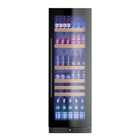XO XOU2470BCGB 24 inch Beverage Column Refrigerator with 15 cu. ft. Capacity, Tri-Color Interior LED Lighting, Intuitive Digital Controls, Secure Door Lock, Reversible Door (Black Glass)