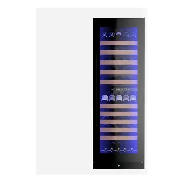 XO XOU2470WDZGB 24 inch Dual Zone Wine Column with 15 cu. ft. or 119 Wine Bottle Capacity, Tri-Color LED, Intuitive Digital Control, Secure Door Lock, Field Reversible Door (Black Glass)