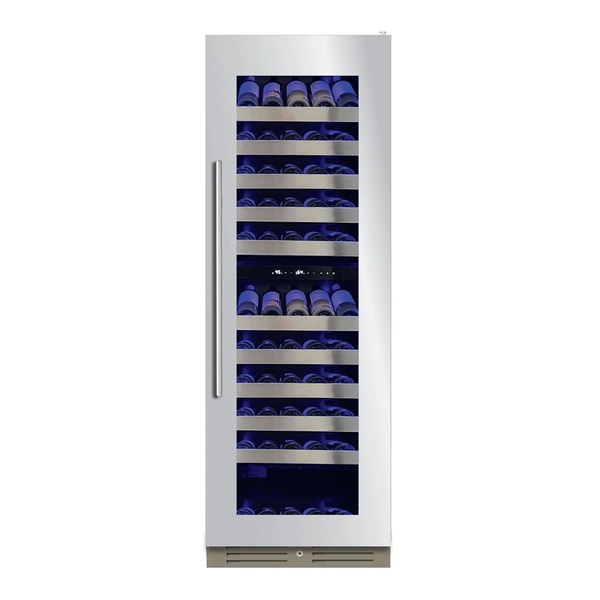 XO XOU2470WDZGS 24 inch Dual Zone Wine Column with 15 cu. ft. or 119 Wine Bottle Capacity, Tri-Color LED, Intuitive Digital Control, Secure Door Lock, Field Reversible Door (Stainless Steel)