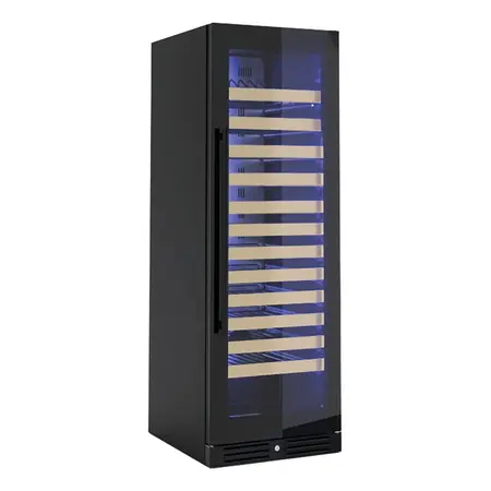 XO XOU2470WGB 24 inch Single Zone Wine Column with 135 Bottle or 15 cu. ft. Capacity, Tri-Color LED, Intuitive Digital Control, Secure Door Lock, Field Reversible Door (Black Glass)