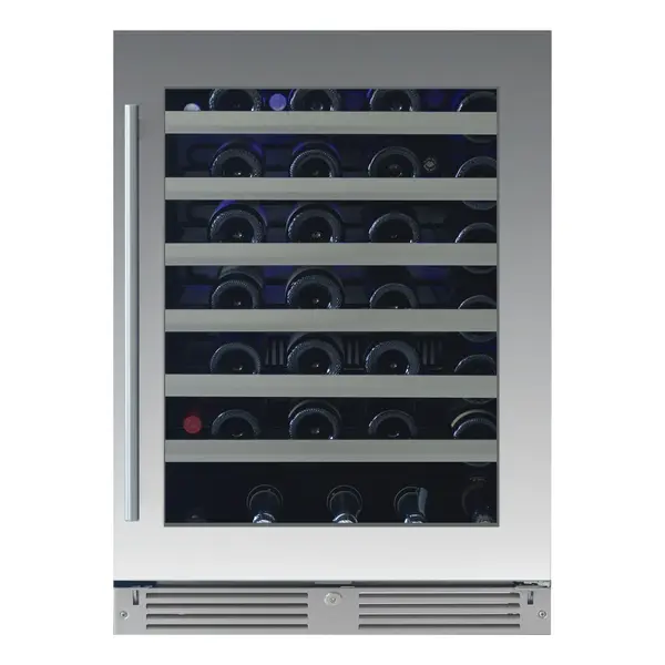 XO XOU24WGSR 24 inch Single Zone Wine Cooler with 54 Bottle Capacity, Telescoping Wire Racks, Tri-Color LED Lighting and Low-E Glass Door in Stainless Steel (Right Hinge)