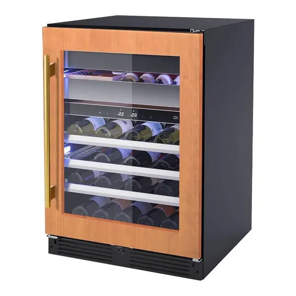 XO XOU24WWGOR 24 inch Undercounter Wine and Weed Preservation System with 5.7 cu. ft. Capacity, Dual Zones, 2 Glide Out Cedar Drawer, Secure Lock and Key,Tri-Color Illumination, Alarm Function, Sabbath Mode, Low E Glass, in Panel Ready (Right Hinge)