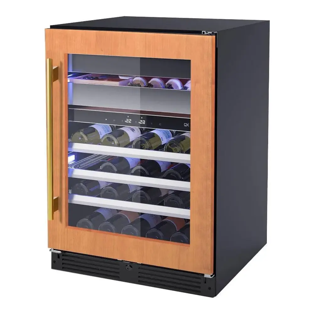 XO XOU24WWGOR 24 inch Undercounter Wine and Weed Preservation System with 5.7 cu. ft. Capacity, Dual Zones, 2 Glide Out Cedar Drawer, Secure Lock and Key,Tri-Color Illumination, Alarm Function, Sabbath Mode, Low E Glass, in Panel Ready (Right Hinge)