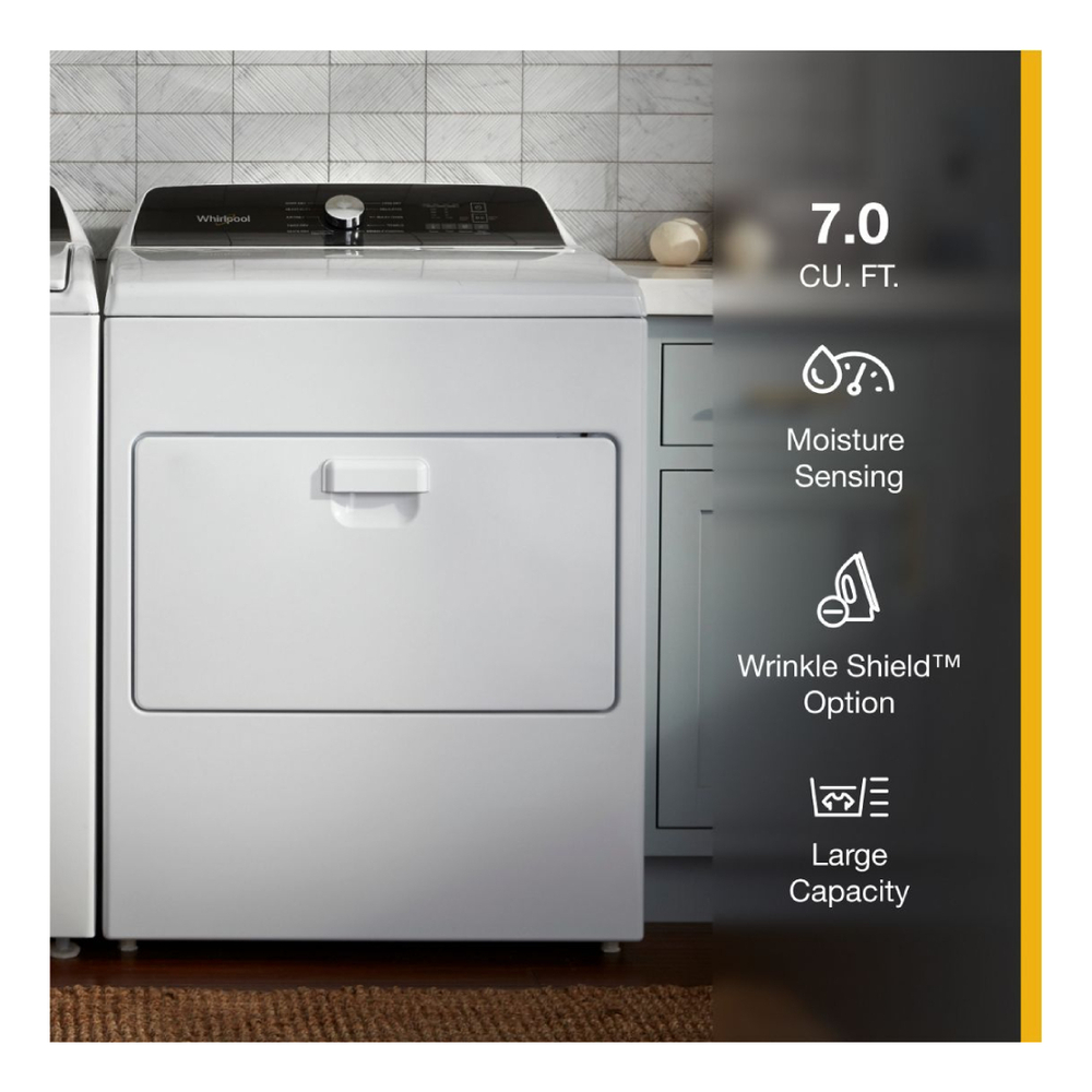 Whirlpool WED5010LW 29" Electric Dryer with 7.0 cu. ft. Capacity, Moisture Sensing, Wrinkle Shield™ Option, Air Only Cycle in White