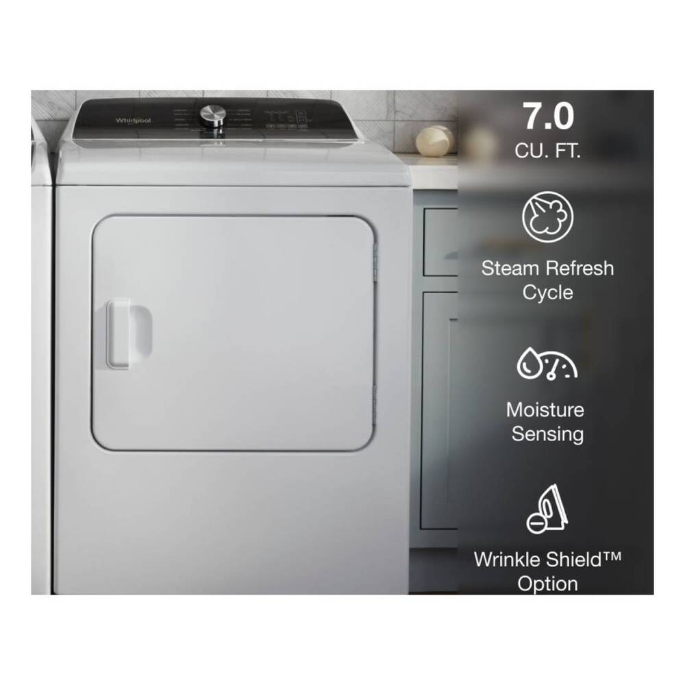 Whirlpool WGD5050LW 29" Gas Dryer with 7.0 cu. ft. Capacity, Moisture Sensing, Wrinkle Shield™ Option, Steam Refresh Cycle in White