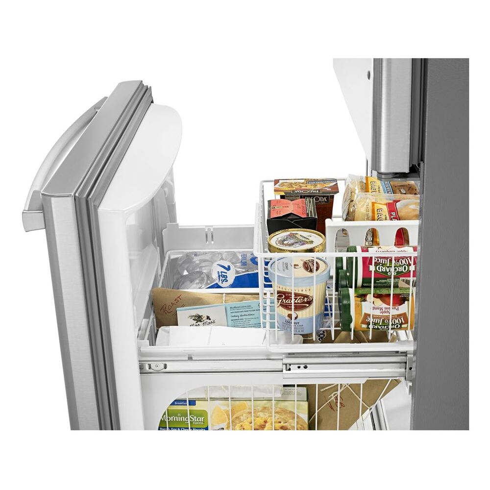 Amana ABB1924BRM 29 inch Bottom Freezer with 18 cu. ft. Storage Capacity Humidity Controlled Garden Fresh Crisper Bins Reversible Door Swing Stainless Steel Homery