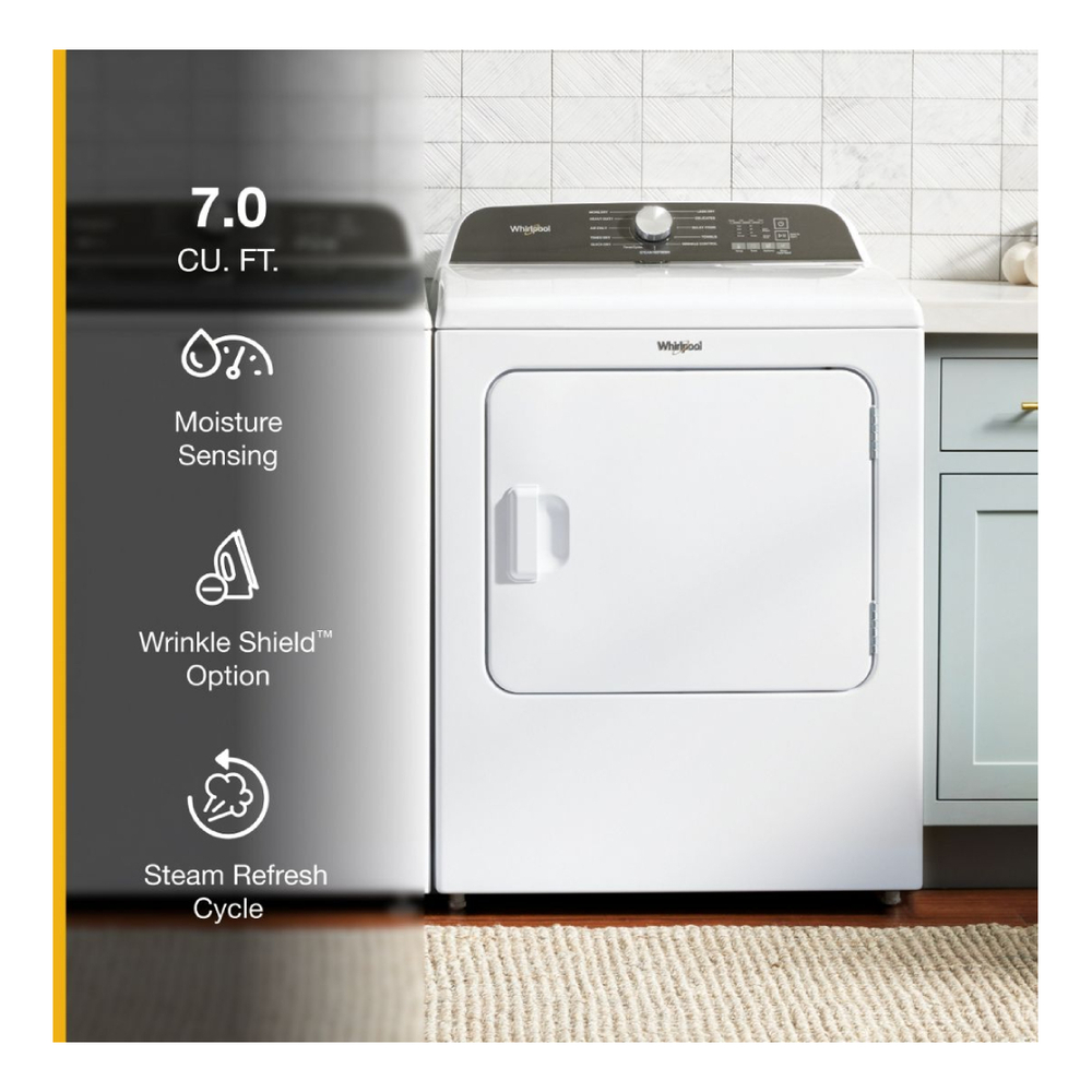 Whirlpool WED6150P 29" Gas Dryer with 7 cu. ft. Capacity, Moisture Sensing, Steam Refresh Cycle, Static Reduce Option