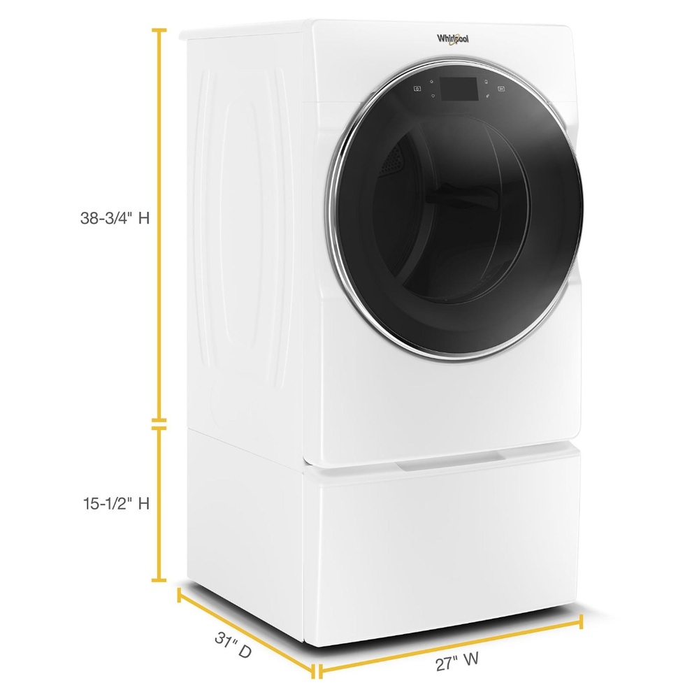 Whirlpool WGD9620HW 27" Smart Front Load Vented Gas Dryer with 7.4 cu. ft. Capacity, Wrinkle Shield™, EcoBoost™, Advanced Moisture Sensing, in White