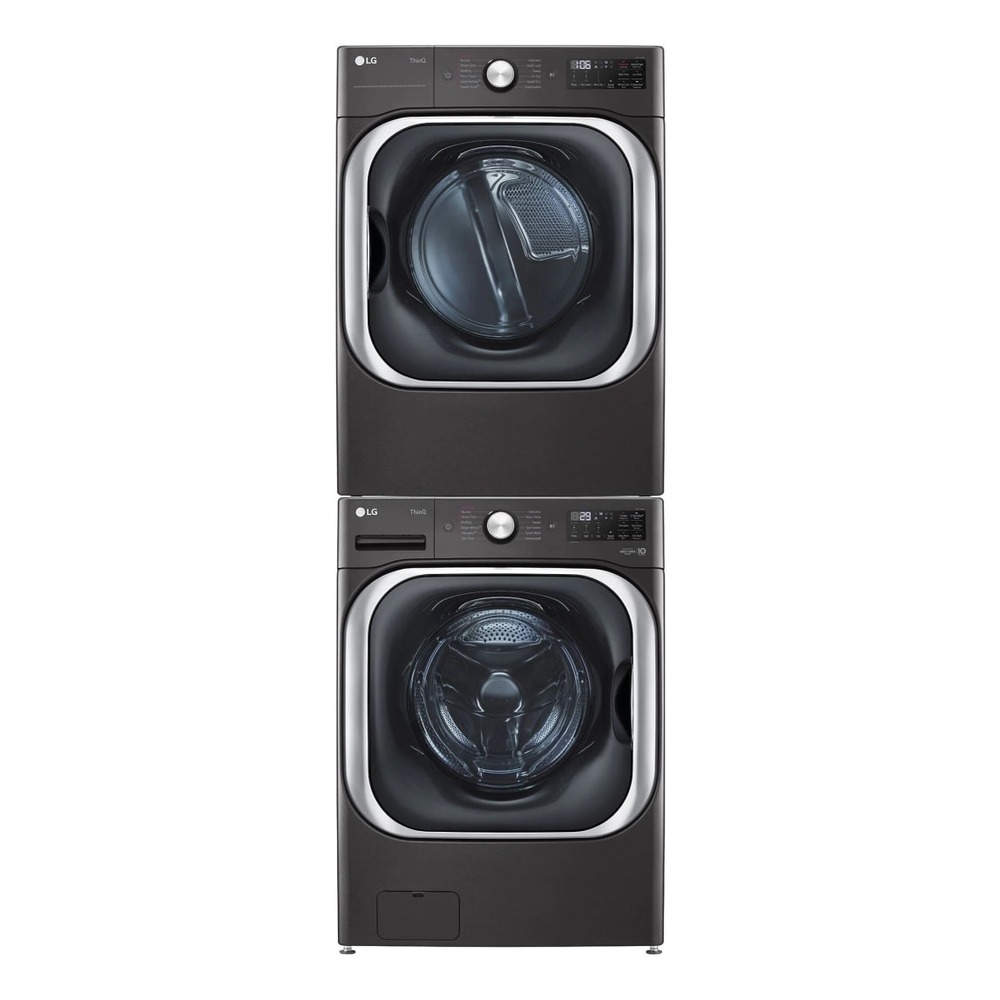 LG Stacked Laundry Pair with WM8900HBA 29 inch Smart Front Load Washer DLGX8901B 29 inch Gas Smart Dryer and KSTK2 29 inch Laundry Stacking Kit in