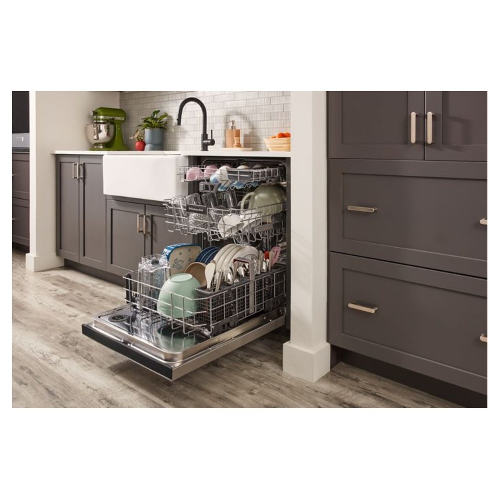 KitchenAid-KDTE304RPS-dishwasher loaded with utensils