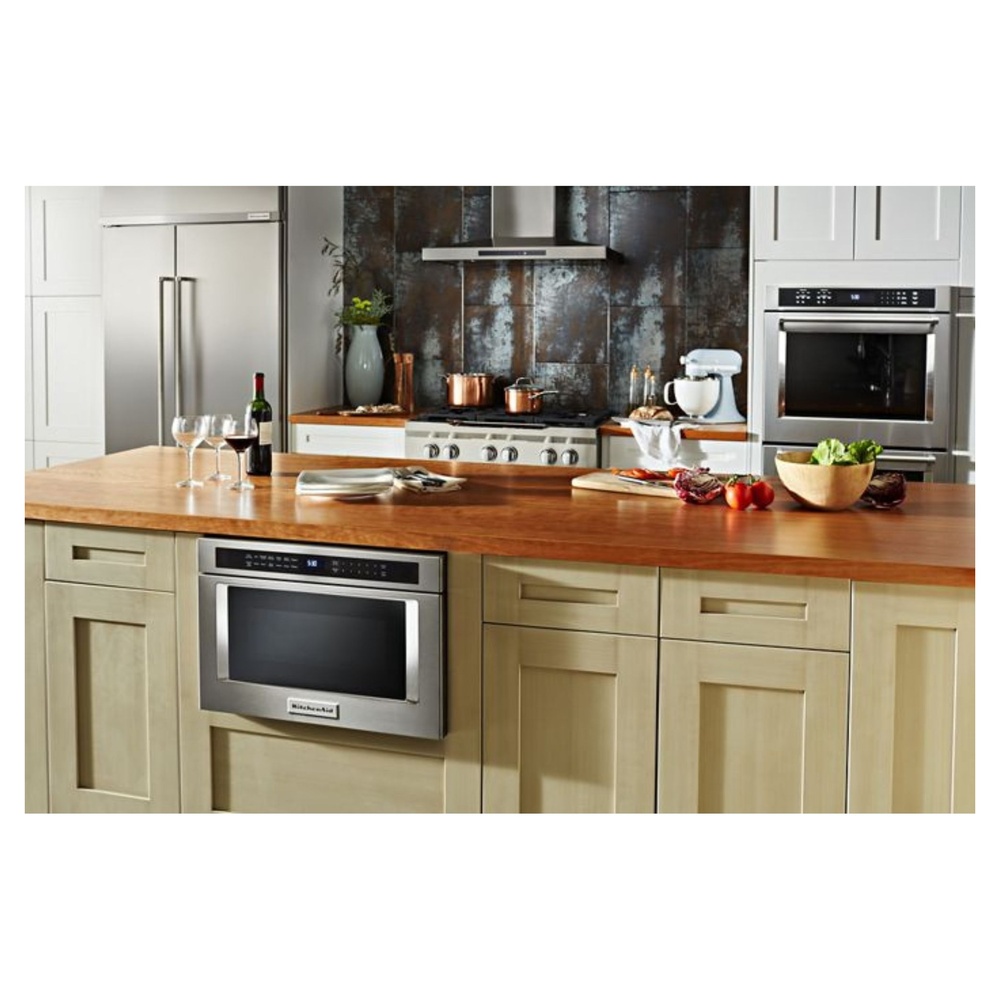 KitchenAid-KMBD104GSS-modern kitchen workspace microwave
