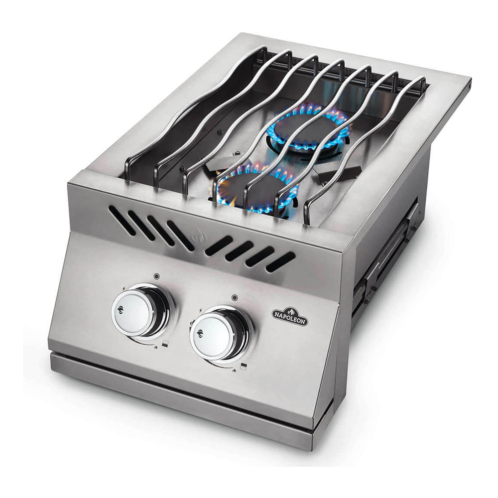 Napoleon BI12RTPSS 500 Series 16 inch Built-in Inline Dual Range Top Burner with 211 sq. in. Cooking Area, 30000 Total BTU, Stainless Steel Protective Cover, Iconic WAVE™ Cooking Grids, in Stainless Steel
