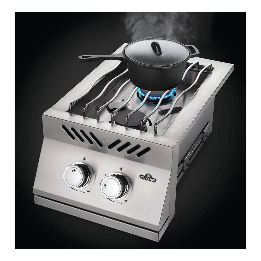 Napoleon BI12RTPSS 500 Series 16 inch Built-in Inline Dual Range Top Burner with 211 sq. in. Cooking Area, 30000 Total BTU, Stainless Steel Protective Cover, Iconic WAVE™ Cooking Grids, in Stainless Steel