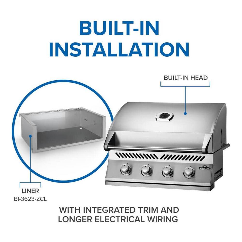 Napoleon BI32PSS 500 Series 34 inch Built-In Gas Grill with 786 sq. in Cooking Area, 48000 Total BTU, ACCU-PROBE™ Temperature Gauge, Iconic WAVE™ Cooking Grids, JETFIRE™ Ignition System, in Stainless Steel