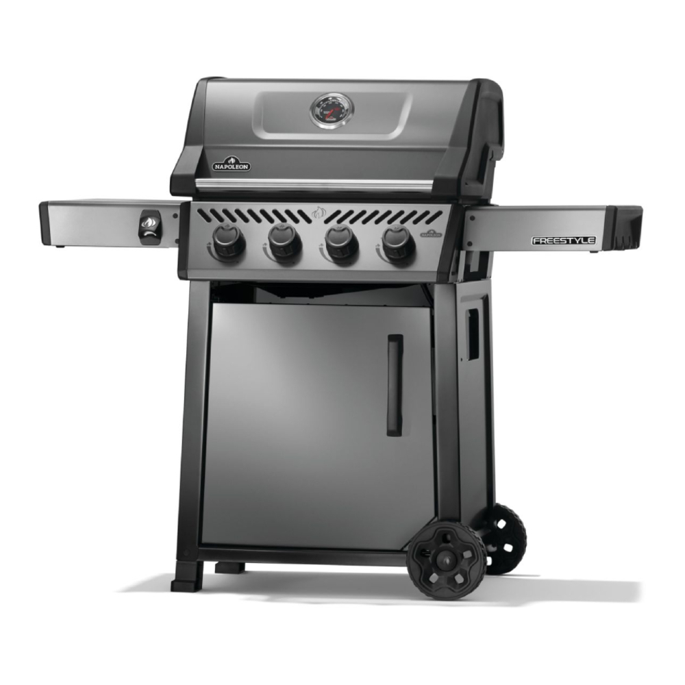 Napoleon F425DNGT Freestyle 425 52 inch Freestanding Grill with 571 sq.in Cooking Area, 38000 Total BTU, Folding Side Shelves, Instant JETFIRE Ignition System, Safe Mobility Storage in Graphite Grey