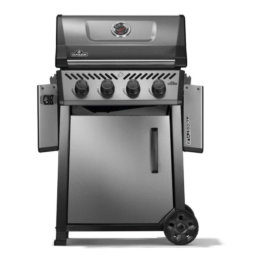 Napoleon F425DNGT Freestyle 425 52 inch Freestanding Grill with 571 sq.in Cooking Area, 38000 Total BTU, Folding Side Shelves, Instant JETFIRE Ignition System, Safe Mobility Storage in Graphite Grey