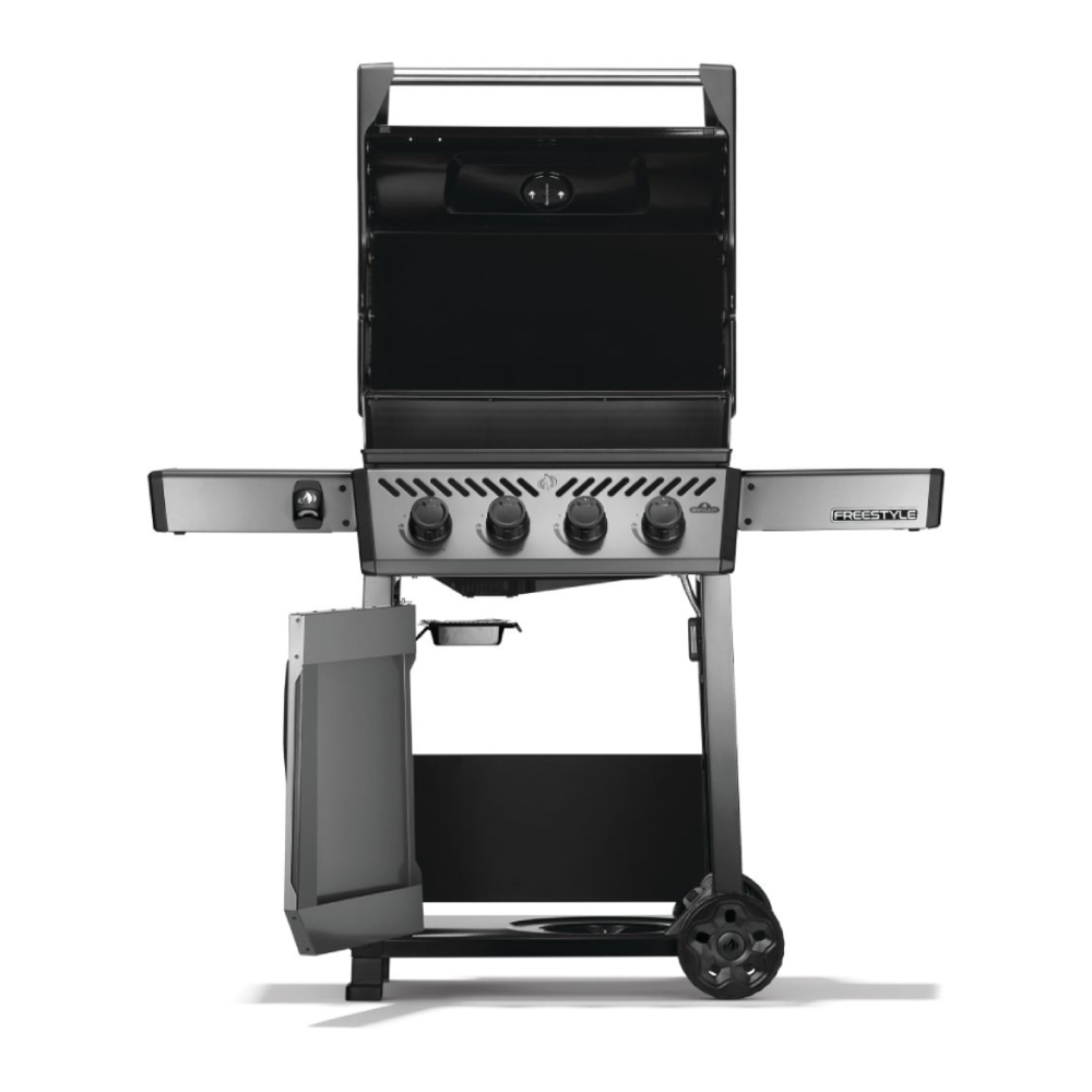 Napoleon F425DNGT Freestyle 425 52 inch Freestanding Grill with 571 sq.in Cooking Area, 38000 Total BTU, Folding Side Shelves, Instant JETFIRE Ignition System, Safe Mobility Storage in Graphite Grey
