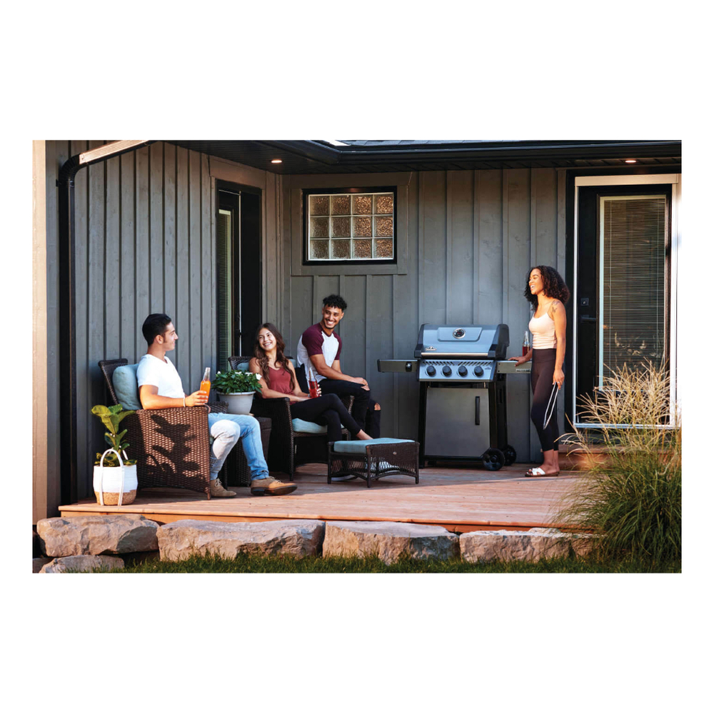 Napoleon F425DNGT Freestyle 425 52 inch Freestanding Grill with 571 sq.in Cooking Area, 38000 Total BTU, Folding Side Shelves, Instant JETFIRE Ignition System, Safe Mobility Storage in Graphite Grey